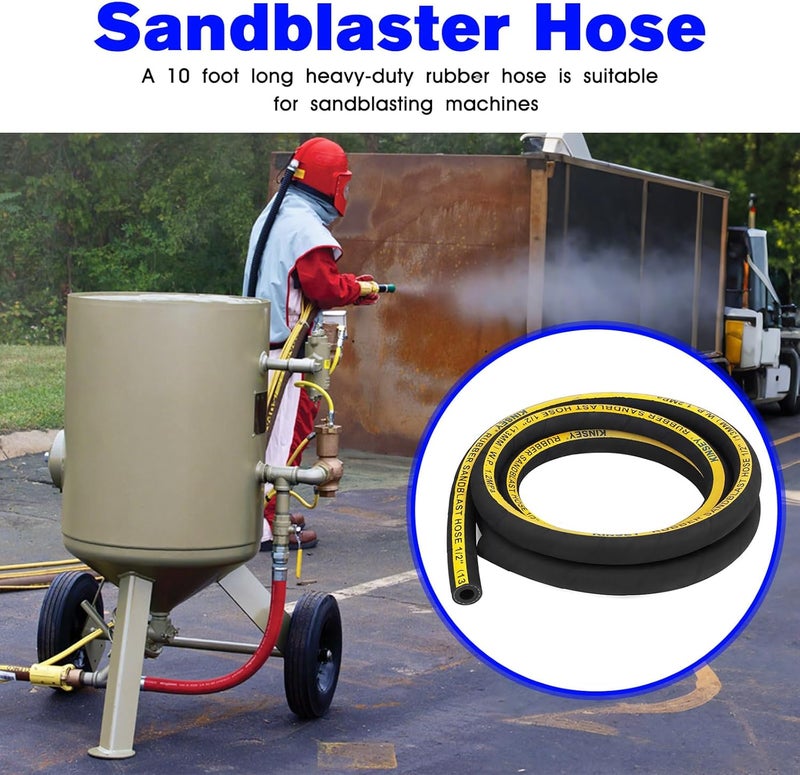JIOTAR Sand Blaster Hose FOR Heavy Duty Rubber Sandblaster Hose Sandblasting Gun Sandblaster Cabinet - 1/2" ID, 1" OD,10 Ft Long - Image 3